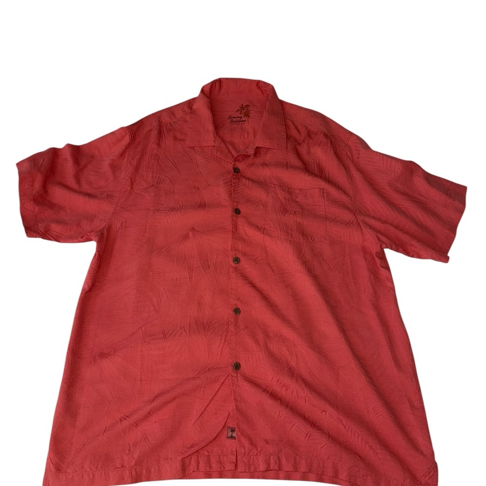 Tommy Bahama Coral Casual Button Down Leaf Print Shirt Size XL 100% Silk